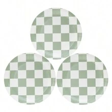 24 Packs Sage Green Checkerboard Paper Plates, Checkered Pattern Party Supplies, Disposable Paper Plates For Party, Celebration, Birthday, Gifts - Multicolor - View 6