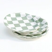 24 Packs Sage Green Checkerboard Paper Plates, Checkered Pattern Party Supplies, Disposable Paper Plates For Party, Celebration, Birthday, Gifts - Multicolor - View 5