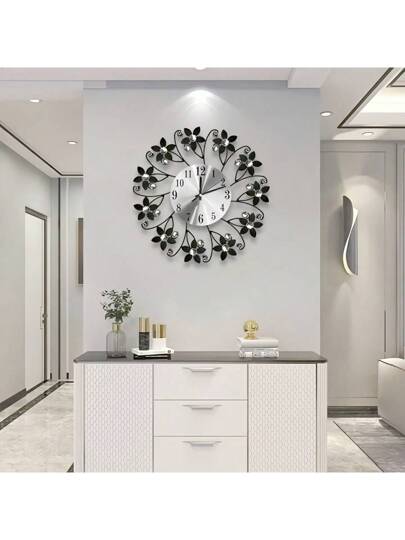 1pc Living Room ation Clock, Moderne Wand Mounted Silent Kitchen, Bedroom, Office Metal Crystal Battery Powered out Battery) 15 Inch Rama ation,Home ,Room Birthday Graduation Klok Bedroom Dormitory Back To School