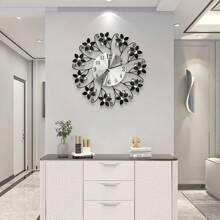 1pc Modern Style Silent Wall Clock, Suitable For Living Room, Kitchen, Bedroom, Office, Metal Crystal Hanging Clock, Battery Powered, Decorative Item (Battery Not Included), 15 Inch, Rama Decor, Home Decor, Room Decor Gift, Birthday Graduation Clock, Bedroom Wall Decor, Dorm Decor, Back To School Decoration - Multicolor - View 2