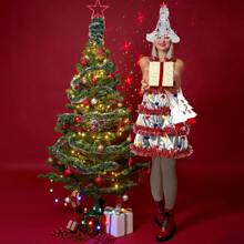 3 件套圣诞树服装套装、圣诞帽、眼镜、袜子（不含衣服、裙子）舞会 - 彩色 - 查看 6