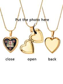 1 pièce Collier pendentif médaillon en forme de cœur personnalisé avec photo. Colliers personnalisés avec image de cœur. Chaîne ronde en acier inoxydable avec perles. Accessoires de bijoux personnalisés, idéaux pour cadeau pour maman, papa, amis, amoureux, famille