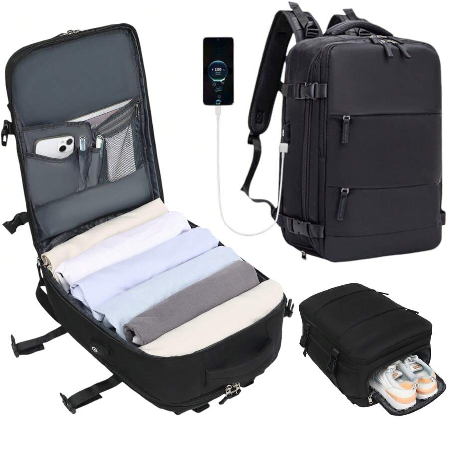 Mochila de Viaje para Cabina de Avión 45x36x20  para Vueling, , Ryanair | Equipaje de Mano Impermeable y Espaciosa con Compartimento para Zapatos | Mochila Antirrobo Multifuncional para Viajes y Es( 2210-001)