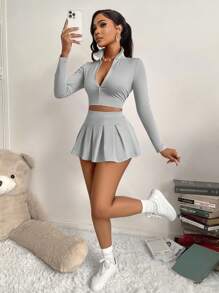 Amarilo Women's Autumn And Winter Sexy Two Pieces Set, Pure Sexy Hot Girl Style Slimming Top And Girly Style Pants And Skirt, Suitable For Sports, Daily Life, Tennis