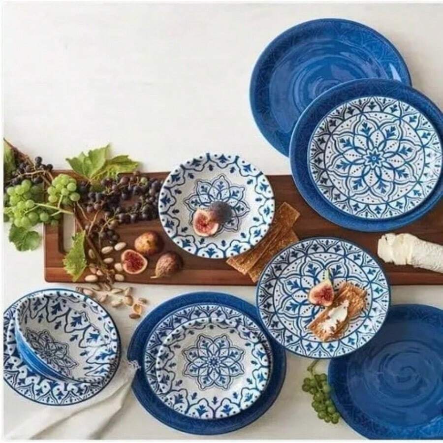 12 Piece Melamine Dinnerware Set (Blue) - Blue - View 1