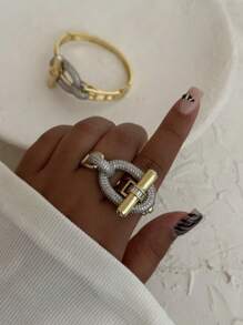 1set Luxury Copper Inlaid Zirconia Bracelet Bangle Ring Jewelry Set, Fashionable & Elegant, Gift Recommendation