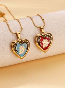 1 pièce Collier pendentif médaillon en forme de cœur personnalisé avec photo. Colliers personnalisés avec image de cœur. Chaîne ronde en acier inoxydable avec perles. Accessoires de bijoux personnalisés, idéaux pour cadeau pour maman, papa, amis, amoureux, famille
