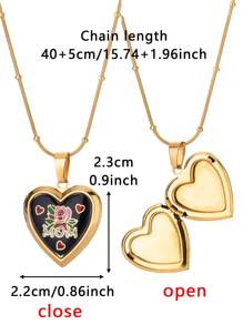 1 pièce Collier pendentif médaillon en forme de cœur personnalisé avec photo. Colliers personnalisés avec image de cœur. Chaîne ronde en acier inoxydable avec perles. Accessoires de bijoux personnalisés, idéaux pour cadeau pour maman, papa, amis, amoureux, famille