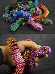 Nuevo 2025 Estatua de serpiente rizada - Juguete de serpiente posable y suave impreso en 3D con huevo de serpiente, diseño de criatura mítica, juguete de decoración del hogar para alivio del estrés, adecuado para Navidad, para mayores de 14 años (color de ojos aleatorio), juguete antiestrés, juguete, juguete sensorial, juguete para adolescentes, que brilla en la oscuridad, juguete para apretar, juguete, regalo de cumpleaños/Pascua - Multicolor - Ver 2