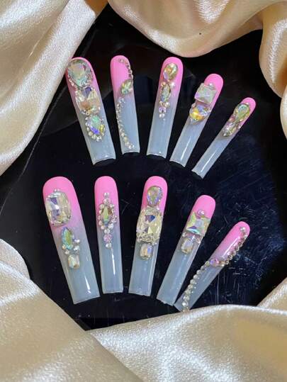 10 sztuk, czyste, ręcznie robione, noś kwadratowe, długie, gradientowe wiertło o wymiarach 5,5 cm, przemysł ciężki, spersonalizowane, wiertarka gazowa, można wysłać znajomym, można nosić wielokrotnie, zaprasować na paznokcie, artykuły do paznokci, paznokcie