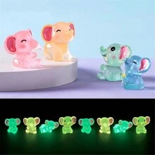 6/12/24pcs Cute Luminous Elephant Figurines, Glowing Small Elephant Sculptures Resin Crafts Decorations, Mini Art Statues For Garden Landscaping DIY, Planter Pots Decor, Yard Lawn Home Decorations