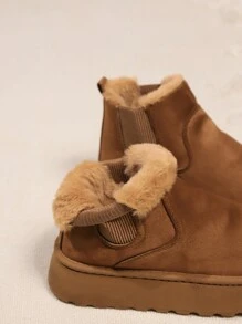 Cizme de zăpadă confortabile, casual, cu slip-on, pentru damă, cu căptușeală termică și talpă groasă, pentru iarnă - Maro - Vizualizare 6
