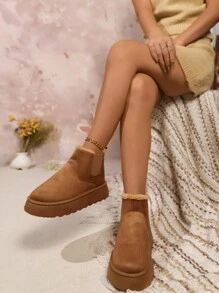Cizme de zăpadă confortabile, casual, cu slip-on, pentru damă, cu căptușeală termică și talpă groasă, pentru iarnă - Maro - Vizualizare 2