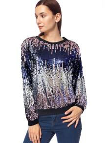 Women's Glitter Sequin Sweatshirt Long Sleeve Pullover Tops With Ribbed Cuffs - Silver Mauve - View 3