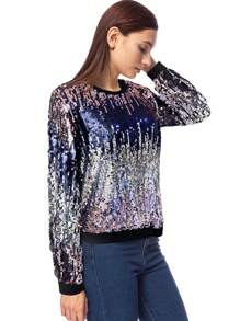 Women's Glitter Sequin Sweatshirt Long Sleeve Pullover Tops With Ribbed Cuffs - Silver Mauve - View 4