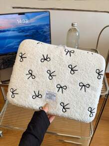 11 ", 14 ", Simple Press Line, Plush Bow, Line Pattern, Fashion, Lightweight, Clutch, Laptop Bag, Tablet Bag Teacher Gift, Teacher Supplies, Teacher Supplies, Teacher Bag, Thank The Teacher, College Bag, School Supplies, School Supplies, Teacher College Student Classroom Laptop Bag, Classroom Bag, Teacher Storage Bag, Classroom Organizer Bag - White - View 6