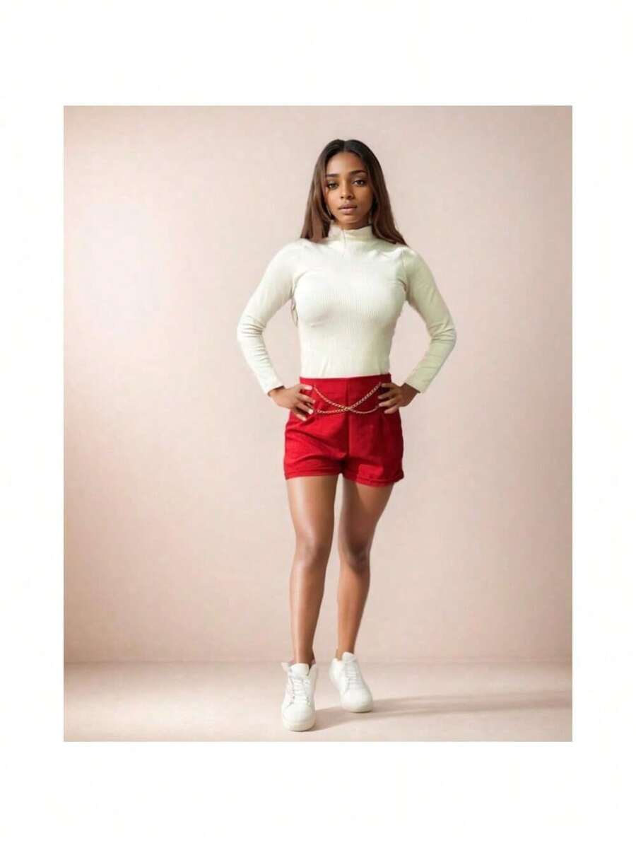 Brazilian Shorts Mid-Thigh High Waist With Details - Sizes PP To GG - Đỏ - Xem 1