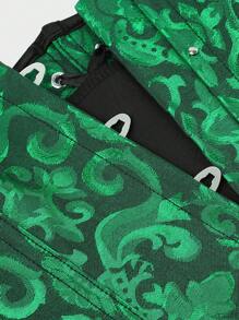 Underbust Corsets For Women,Corset Belt, Women's Floral Jacquard Lace Up Under Boob Corset Slimmer Body Shaper - 黑綠色 - 查看 4