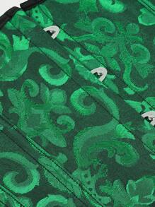 Underbust Corsets For Women,Corset Belt, Women's Floral Jacquard Lace Up Under Boob Corset Slimmer Body Shaper - 黑綠色 - 查看 5