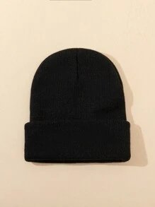 MAKEFGE 1pc Unisex Autumn/Winter Black Outdoor Casual Fashion Smiling Face Embroidery Beanie Hat, Soft Warm Simple Lightweight Knit Cap For Daily Matching