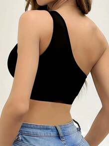 女士无缝镂空无钢圈运动胸罩，时尚纯色工字背心，休闲无袖，可拆卸垫，针织面料，95% 涤纶，透气跑步背心，宽松舒适 - 查看 2