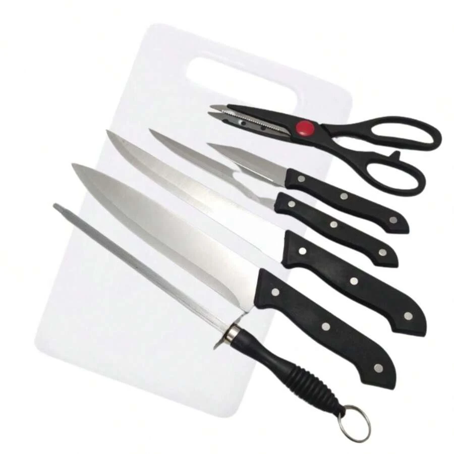 Knife Set 7 Pieces Stainless Steel Cutlery Barbecue Kitchen Cutting Board Scissors - Nhiều màu - Xem 1