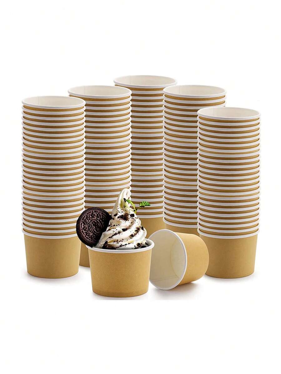50pcs/Set Kraft Paper Disposable Ice Cream Paper Cups Ice Cream Pudding ...