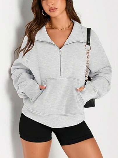 OUTBALL Womens Pullover Fleece Sweatshirts Half Zip Cropped Quarter Zipper Hoodies Fall Fashion Outfits Clothes