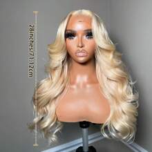 Light Blonde Body Wave Middle Part Synthetic Wigs Glueless Wavy 13X4X1 Lace Front Wig Natural Hair Line 28Inches 180% Density Heat Resistant Fiber Hair Wigs For Women Daily Party Cosplay Use - 淺金髮 - 查看 5