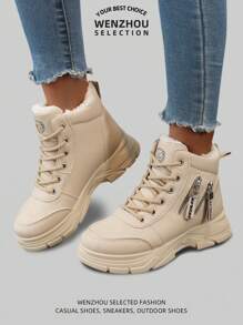 2024 女式冬季户外雪地靴，保暖内衬，厚实防滑，高帮，轻便 - 卡其色 - 查看 8