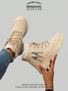 2024 女式冬季户外雪地靴，保暖内衬，厚实防滑，高帮，轻便 - 卡其色 - 查看 7