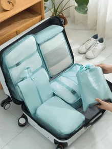 7 Pieces Kit Organizer Bags For Suitcase Clothes Luggage Travel - 淺藍色 - 查看 1