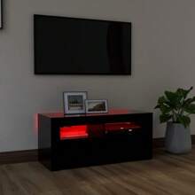 Sleek Black TV Cabinet 90x35x40 Cm Modern Entertainment Unit With Storage - Black - View 4