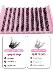 Rikuaild 120簇D形卷曲单根睫毛8-16毫米DIY睫毛簇自然蓬松交叉簇睫毛延长睫毛簇，睫毛簇，单根睫毛，睫毛，假睫毛 - D - 查看 3