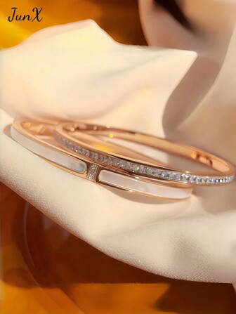 2個セット 高級ステンレススチールメッキゴールドスターリーバングル、防水ジュエリー女性用