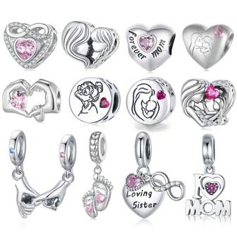 bamoer 1 st 925 Sterling Silver Hjärta Vintage Charms Pärlor Passar Original DIY Armband Halsband Mors Dag Kärlek Smycken Presenter Till Mamma