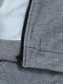 Bộ 2 quần nỉ có mũ in họa tiết tiếng Anh cho bé trai, trang phục thường ngày ấm áp và thời trang cho mùa đông - Xám - Xem 6