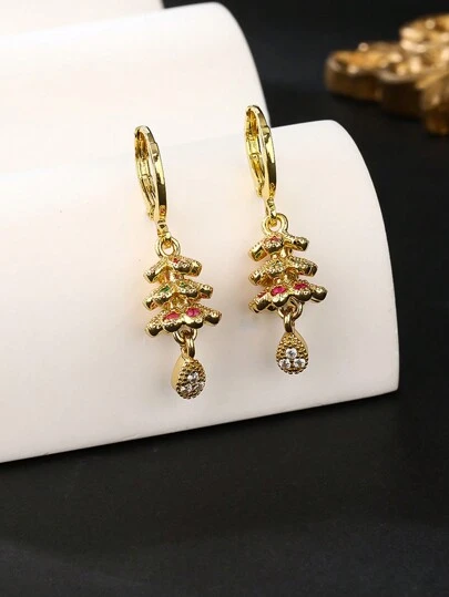1 Pair Creative Elegant Colorful Zirconia Christmas Earrings, Suitable For Women's Daily Wear