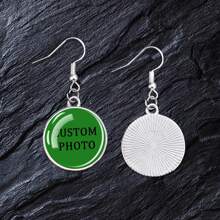 1 par de aretes personalizados, accesorio de joyería para mujer con gancho circular decorativo y foto personalizada. Plateado, elegante, colorido, vintage, sencillo, unisex, casual, lindo, personalizado, único, regalo ideal para él, ella, novio, novia, papá, mamá, familia, amigos, para aniversarios, cumpleaños, graduación, fiesta