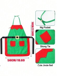 Christmas Apron + Christmas Headband 2 Pieces Set With Bells Embellishments, A Size That Fits Most Adult Christmas Apron Dresses Halloween - Multicolor - View 8