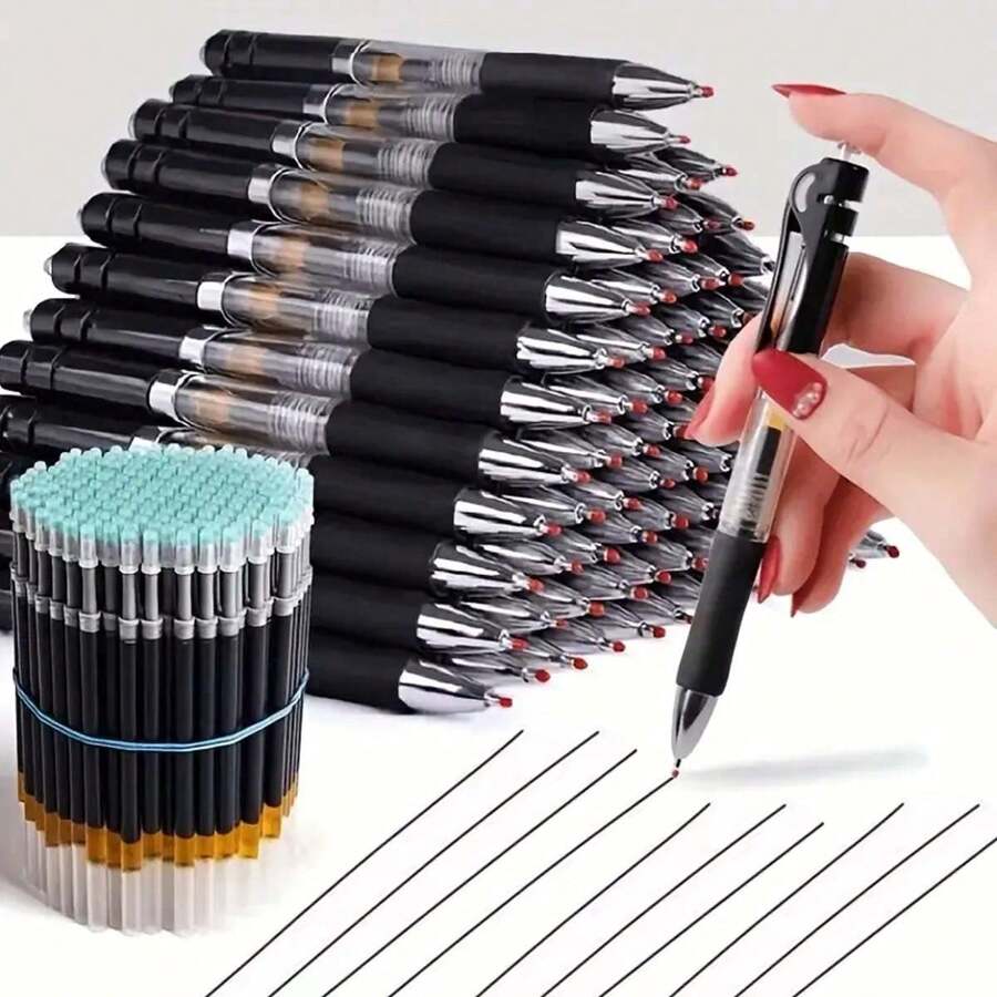 23 支/套大容量 0.5 毫米伸缩圆珠笔，黑色/红色/蓝色可更换笔芯，学生书写文具，学校办公用品返校 - 彩色 - 查看 1
