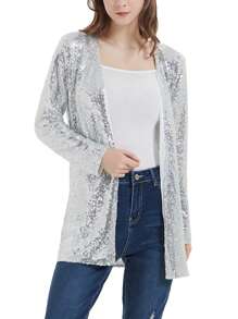 Women's Sequin Jacket Open Front Coat Blazer Party Cocktail Outerwear Cardigan - Silver - View 4