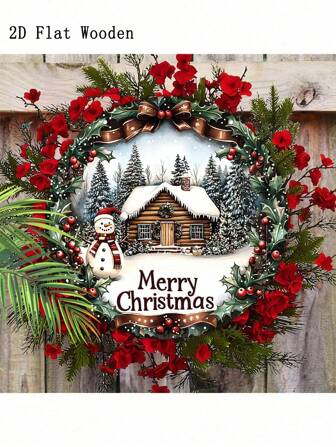 1pc Winter Scene Wooden Sign, Retro Style Snowflake Snowman Vine Garland Wreath Round Wall Hanging, Outdoor Christmas Decor, Suitable For Living Rooms, Gardens, Kitchens, Bedrooms, Farmhouse Porches, Fence And Front Doors, Party Favors, Rural Outdoor Party Decor, Party Supplies, Christmas Gift(7.87in/20cm)