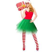 4件套圣诞条纹服装套装，蛋糕裙，角色扮演圣诞树，圣诞精灵，节日派对服装，拍照道具 - 綠色 - 查看 10