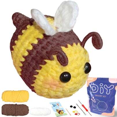 YAMAXIN 1pc Cute Bee Crochet Kit For Beginners , Animal Crochet Starter Kits,DIY Crochet Kit For Adults, Includes Complete Material Package, Step-By-Step Instructional Video Tutorials For Gift,DIY Handicraft(Accessories In Random Color)