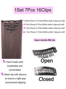 女士夹式接发 22英寸长波浪卷曲红棕色接发 全头合成接发片 - 彩色 - 查看 3