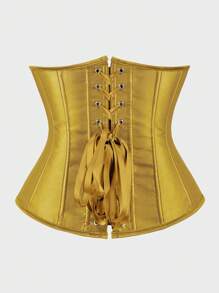 Underbust Corsets For Women,Corset Belt Tummy Control Lace Up Satin Corset,Under Boob Corset Women's Lingerie & Shapewear - 薑黃色 - 查看 3