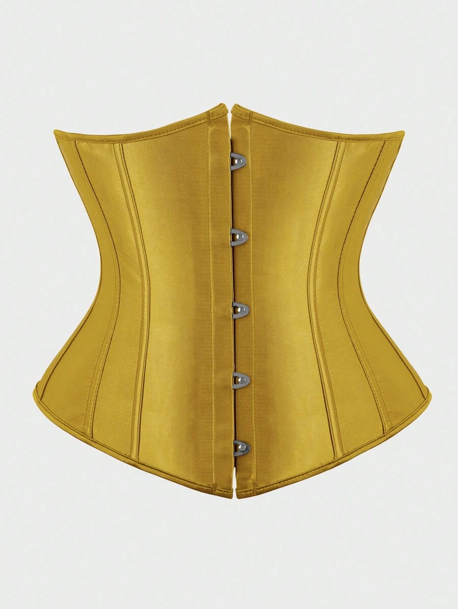 Underbust Corsets For Women,Corset Belt Tummy Control Lace Up Satin Corset,Under Boob Corset Women's Lingerie & Shapewear - 薑黃色 - 查看 1