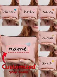 1个心形图案个性化化妆包，可机洗，女士便携式洗漱包，拉链旅行收纳盒，轻便可折叠化妆包，适合日常使用、生日、节日、返校、夏季、海滩、旅行、通勤、学生、野餐、露营、日常收纳