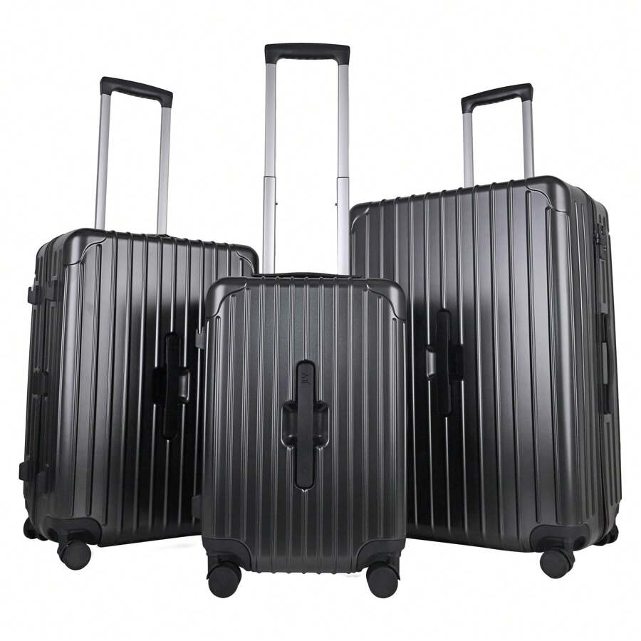 JLY Premium Lightweight 3-Piece PC+ABS Hard Shell Luggage Set, Cabin, Medium & Large Suitcases, Built-In Cup Holder, Wet/Dry Storage, TSA Combination Lock